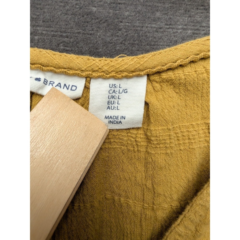 Lucky Brand Dress Cotton Yellow/Gold Boho Peasant Dress A-Line Size L - Picture 3 of 6